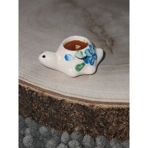 Vintage Miniature Porcelain Turtle Candle Dollhouse  Collectable~ Blue Floral